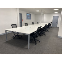 Adapt bench desk with Luna black mesh back chairs